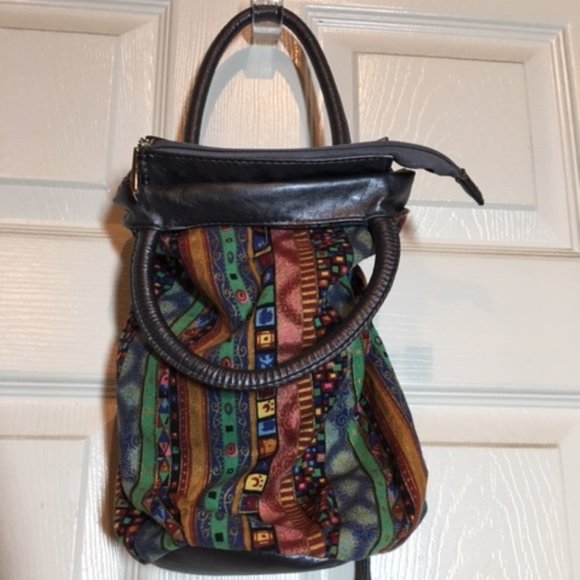 Drawstring Bucket Boho Mini Handbag Purse Silver Gray Multi Colors Striped - Picture 9 of 15